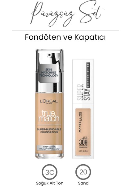 Loreal Paris True Match Fondöten 3c ve Superstay Concealer 20 Sand