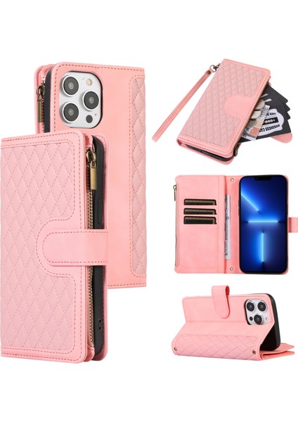 Xstepcase Apple iPhone 13 Pro Max Için Max 6.7 Pu Deri 9 Kart Yuvaları Cüzdan Telefon Kılıfı Baskılı Fermuar Cep Flip Stand Kapağı (Yurt Dışından)