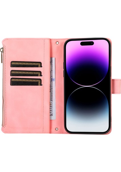 Xstepcase Apple iPhone 13 Pro Max Için Max 6.7 Pu Deri 9 Kart Yuvaları Cüzdan Telefon Kılıfı Baskılı Fermuar Cep Flip Stand Kapağı (Yurt Dışından)