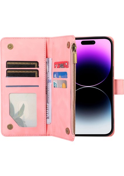 Xstepcase Apple iPhone 13 Pro Max Için Max 6.7 Pu Deri 9 Kart Yuvaları Cüzdan Telefon Kılıfı Baskılı Fermuar Cep Flip Stand Kapağı (Yurt Dışından)