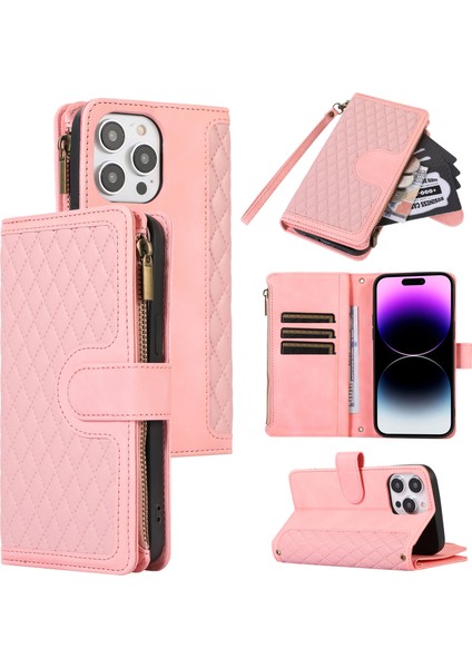 Xstepcase Apple iPhone 14 Pro Deri Cüzdan Stand Telefon Kılıfı 9 Kart Yuvaları Fermuarı Cep Rhamgus Baskılı Kabuk (Yurt Dışından)