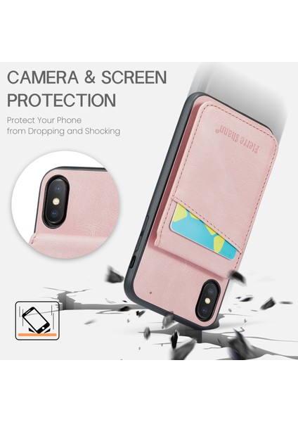 Xstepcase Apple iPhone x / Xs 5.8 Çılgın At Doku Telefon Kapağı Kickstand Pu Deri+Tpu Kart Yuvası Kılıfı (Yurt Dışından)