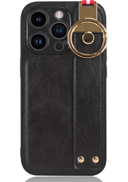 Xstepcase Apple iPhone 14 Pro Wristband Kickstand Deri Kaplama Telefon Kapağı Pc+Tpu Boyun Kayışı ile Geri Kılıf (Yurt Dışından)