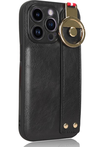 Xstepcase Apple iPhone 14 Pro Wristband Kickstand Deri Kaplama Telefon Kapağı Pc+Tpu Boyun Kayışı ile Geri Kılıf (Yurt Dışından)