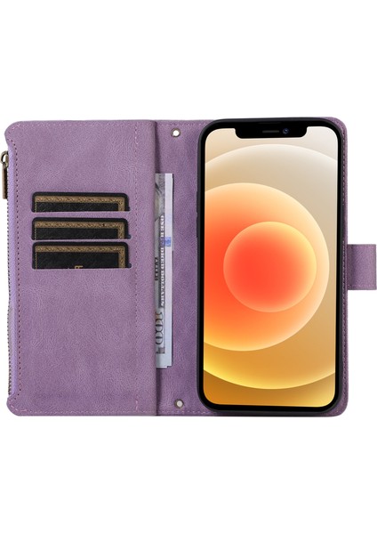 Xstepcase Apple iPhone 12/12 Pro 6.1 Fermuarı Cep Deri Koruyucu Kabuk Cüzdan Stand Telefon Kılıfı 9 Kart Yuvası (Yurt Dışından) modelleri
