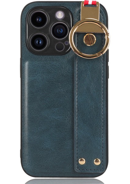 Xstepcase Apple iPhone 14 Pro Wristband Kickstand Deri Kaplama Telefon Kapağı Pc+Tpu Boyun Kayışı ile Geri Kılıf (Yurt Dışından)