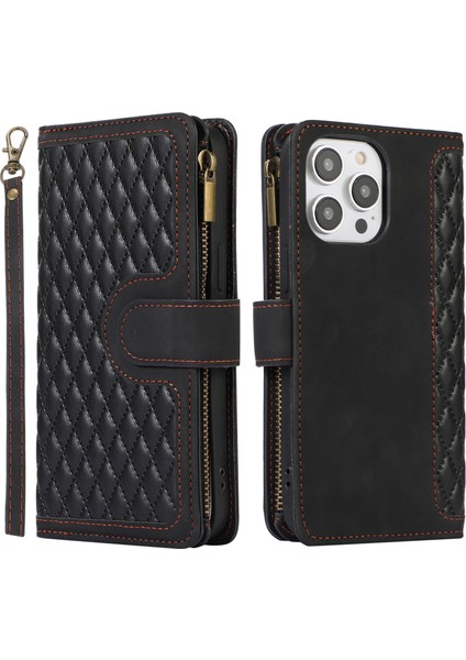 Xstepcase Apple iPhone 12/12 Pro 6.1 Fermuarı Cep Deri Koruyucu Kabuk Cüzdan Stand Telefon Kılıfı 9 Kart Yuvası (Yurt Dışından)