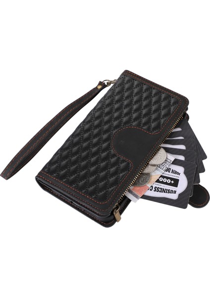 Xstepcase Apple iPhone 12/12 Pro 6.1 Fermuarı Cep Deri Koruyucu Kabuk Cüzdan Stand Telefon Kılıfı 9 Kart Yuvası (Yurt Dışından)