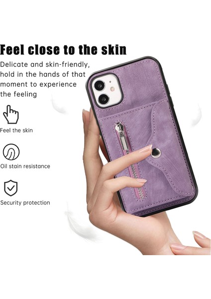 Xstepcase Apple iPhone 12 Mini 5.4 Rfıd Blooking Kart Çantası Anti Drop Anti-Drop Telefon Kasası Kickstand Pu Deri+Tpu Kapak (Yurt Dışından)