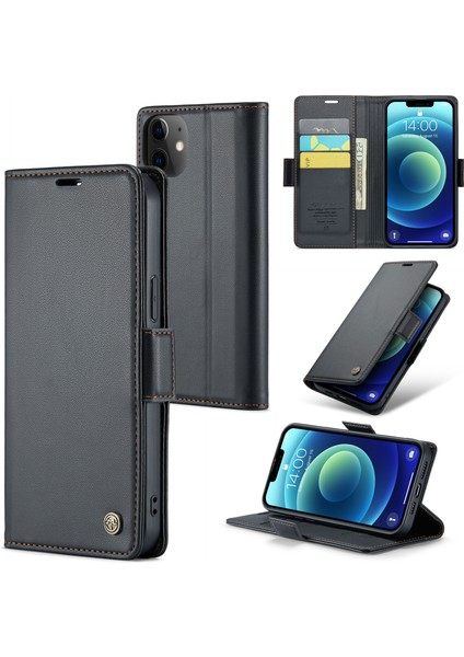 Xstepcase Apple iPhone 12 6.1 / 12 Pro 6.1 Litchi Doku Cüzdan Stand Telefon Kılıfı Rfıd Blowantıct Deri Kapak (Yurt Dışından)