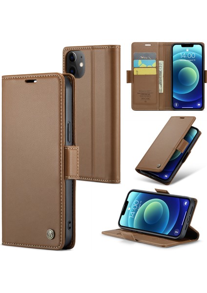Xstepcase Apple iPhone 12 6.1 / 12 Pro 6.1 Litchi Doku Cüzdan Stand Telefon Kılıfı Rfıd Blowantıct Deri Kapak (Yurt Dışından)