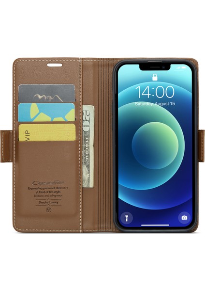 Xstepcase Apple iPhone 12 6.1 / 12 Pro 6.1 Litchi Doku Cüzdan Stand Telefon Kılıfı Rfıd Blowantıct Deri Kapak (Yurt Dışından)