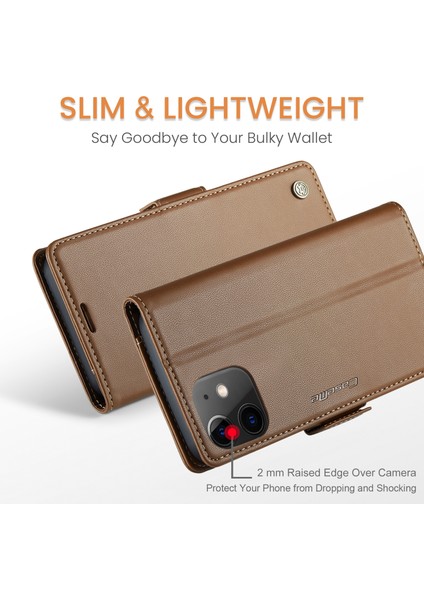 Xstepcase Apple iPhone 12 6.1 / 12 Pro 6.1 Litchi Doku Cüzdan Stand Telefon Kılıfı Rfıd Blowantıct Deri Kapak (Yurt Dışından)