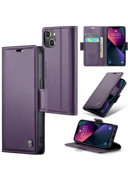 Xstepcase Apple iPhone 13 Mini 5.4 Rfıd Deri Kılıf Litchi Doku Flip Stand Cüzdan Telefon Kapağı (Yurt Dışından)