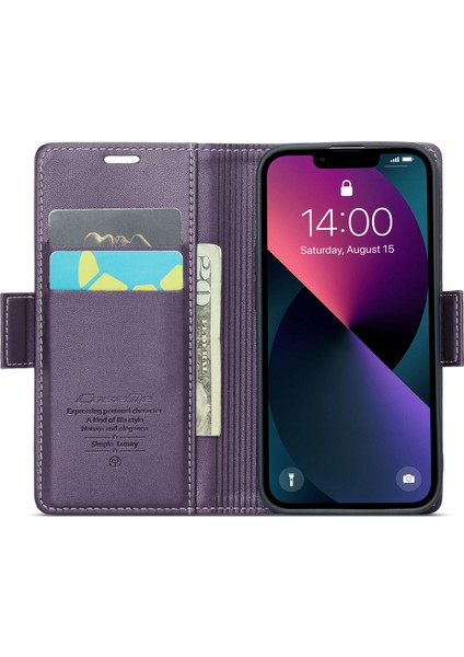 Xstepcase Apple iPhone 13 Mini 5.4 Rfıd Deri Kılıf Litchi Doku Flip Stand Cüzdan Telefon Kapağı (Yurt Dışından)