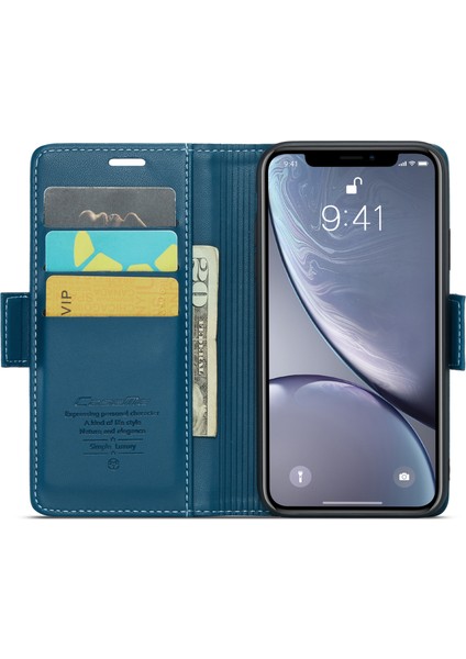 Xstepcase Apple iPhone Xr 6.1 Litchi Doku Deri Deri Cüzdan Flip Stand Kılıf Rfıd Engelleme Telefon Kapağı (Yurt Dışından)