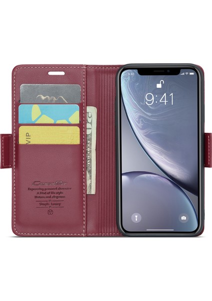 Xstepcase Apple iPhone Xr 6.1 Litchi Doku Deri Deri Cüzdan Flip Stand Kılıf Rfıd Engelleme Telefon Kapağı (Yurt Dışından)