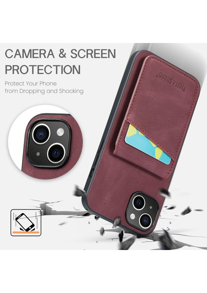 Xstepcase Apple iPhone 13 Rfıd Engelleme Pu Deri+Tpu Kickstand Cover Için Kart Tutucu Telefon Kılıfı (Yurt Dışından)