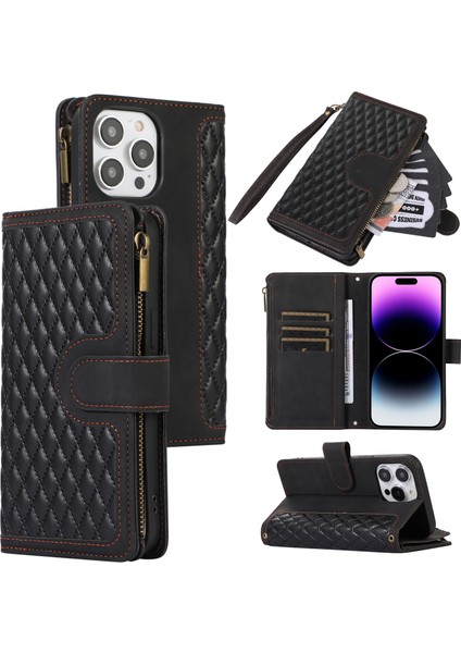 Xstepcase Apple iPhone 14 Pro Maks Pu Deri 9 Kart Yuvaları Telefon Kılıfı Baskılı Fermuar Cep Cüzdan Kapağı Stand (Yurt Dışından)