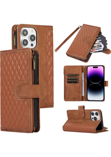 Xstepcase Apple iPhone 14 Pro Maks Pu Deri 9 Kart Yuvaları Telefon Kılıfı Baskılı Fermuar Cep Cüzdan Kapağı Stand (Yurt Dışından)