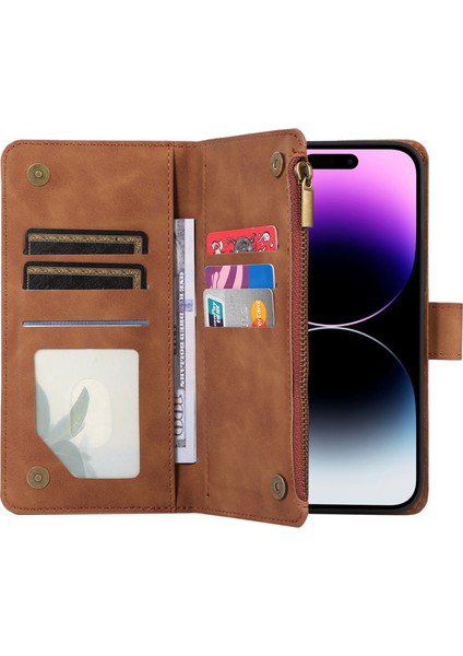 Xstepcase Apple iPhone 14 Pro Maks Pu Deri 9 Kart Yuvaları Telefon Kılıfı Baskılı Fermuar Cep Cüzdan Kapağı Stand (Yurt Dışından) indirimleri