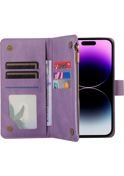 Xstepcase Apple iPhone 14 Pro Maks Pu Deri 9 Kart Yuvaları Telefon Kılıfı Baskılı Fermuar Cep Cüzdan Kapağı Stand (Yurt Dışından) indirimleri