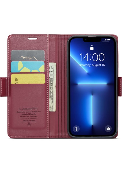 Xstepcase Apple iPhone 13 Pro Max 6.7 Rfıd Engelleme Cüzdan Kılıfı Litchi Doku Deri Stand Telefon Kapağı (Yurt Dışından)