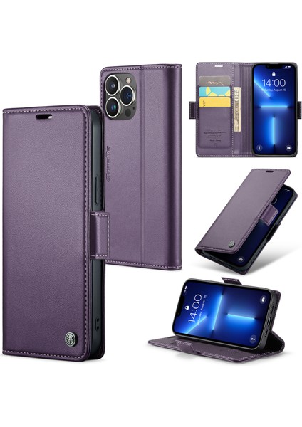 Xstepcase Apple iPhone 13 Pro Max 6.7 Rfıd Engelleme Cüzdan Kılıfı Litchi Doku Deri Stand Telefon Kapağı (Yurt Dışından)