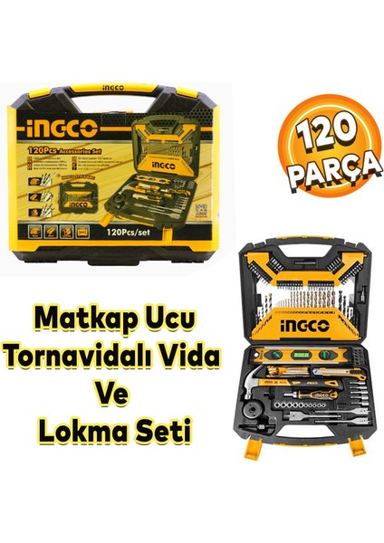 Ingco Matkap Uç Ucu Tornavida Tornavidalı Lokma Set Seti 120'li HKTAC011201