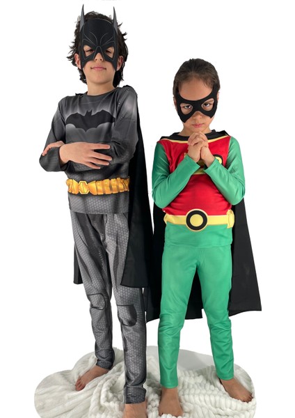 Erkek Çocuk Pelerinli Maskeli 3D Kas Görünümlü Dijital Baskılı Batman Kostümü fiyatları