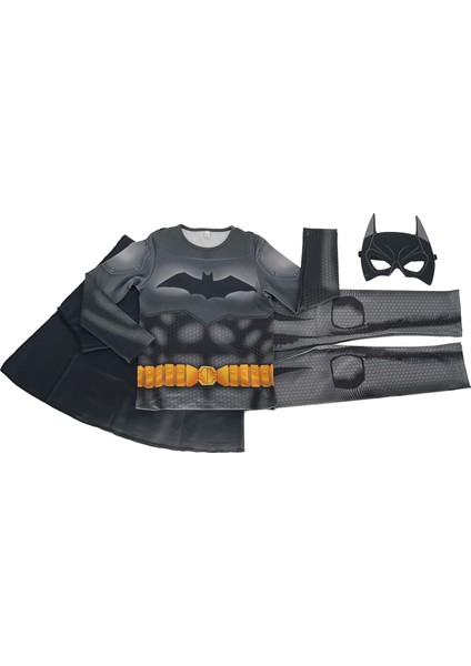 Erkek Çocuk Pelerinli Maskeli 3D Kas Görünümlü Dijital Baskılı Batman Kostümü modelleri