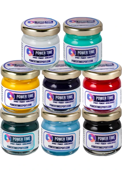 Power Time Epoxy 8'li Opak & Transparan Sıvı Pigment Boya Seti / Epoksi Için / Toplam 240 Gram