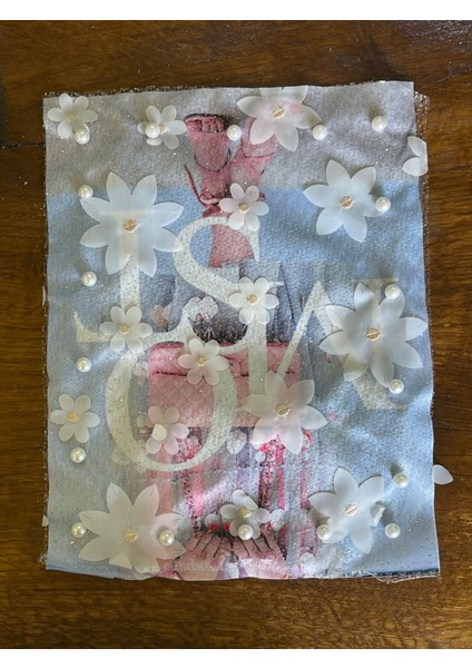 26X20 cm Inci Boncuklu Tül Çiçekli Kabartma Aplike Arma Yama Dikiş Hobi