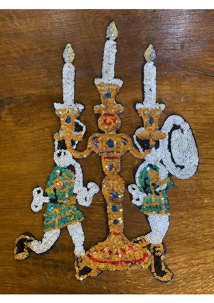 31X18 cm Ütü Ile Yapışan Şamdan Payetli 3 Lü Şamdan Set Aplike Arma Yama