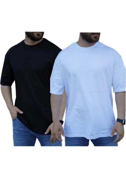 Erkek 2li Rahat Kalıp Kısa Kol Basic Bisiklet Yaka Oversize T-Shirt