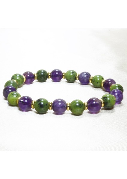 Yeşim Taşı ve Ametist Taşı Bileklik 8 mm | Gerçek Altın Kaplama Detaylı fiyatları