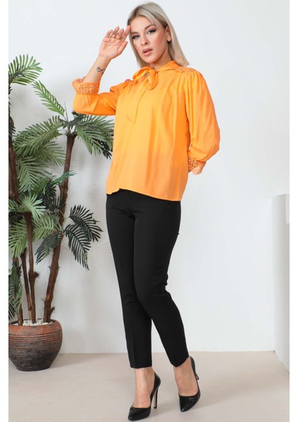 Orange Ön Bağlamalı Bluz