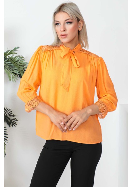 Orange Ön Bağlamalı Bluz