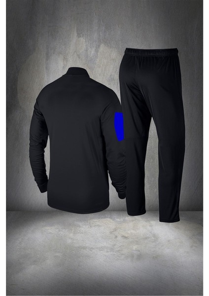 Erkek Siyah Supra Penye Fermuarlı Tasarım Eşofman Takımı S 3xl