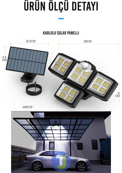 Güneş Enerjili Kumandalı Hareket Sensörlü Solar Bahçe Aydınlatma ve Sokak Lambası 198 LED