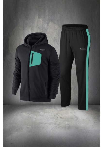 Erkek Siyah Rahat Supra Penye Ön Cepli Eşofman Takımı S 3xl