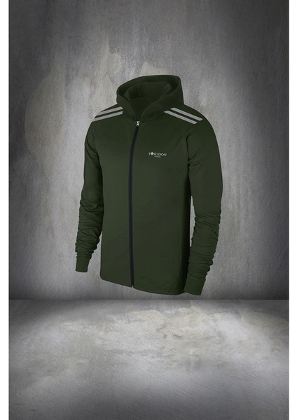 Erkek Haki Supra Penye Fermuarlı Kapüşonlu Cepli Koşu Takımı S 3xl