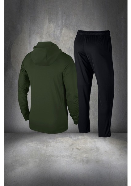 Erkek Haki Supra Penye Fermuarlı Kapüşonlu Cepli Koşu Takımı S 3xl