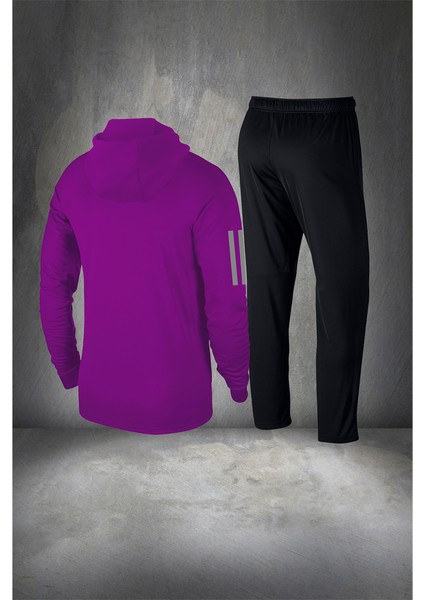 Erkek Mor Supra Penye Koşu ve Eşofman Yürüyüş Için Kapüşonlu Spor Seti 4XL 10XL