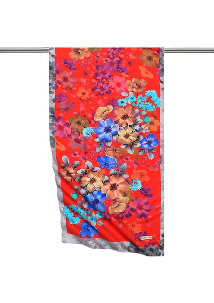 Kırmızı Floral İpeksi Fular