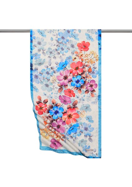 Turkuaz Floral İpeksi Fular