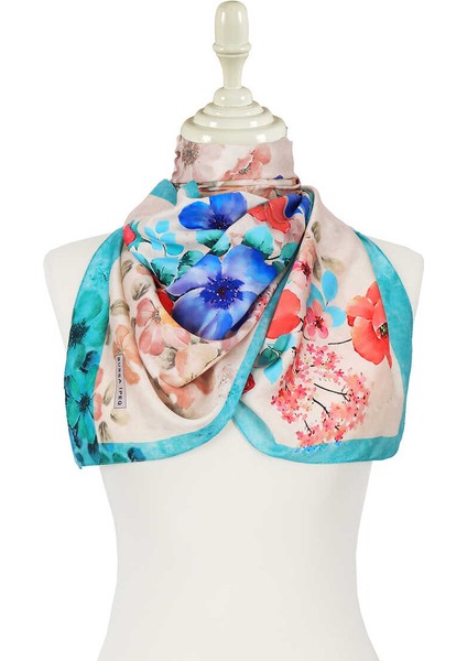 Yeşil Floral İpeksi Fular