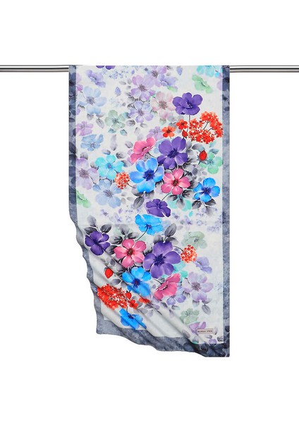 Gri Floral İpeksi Fular