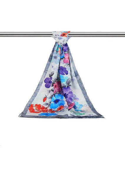Gri Floral İpeksi Fular
