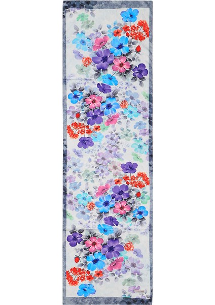 Gri Floral İpeksi Fular